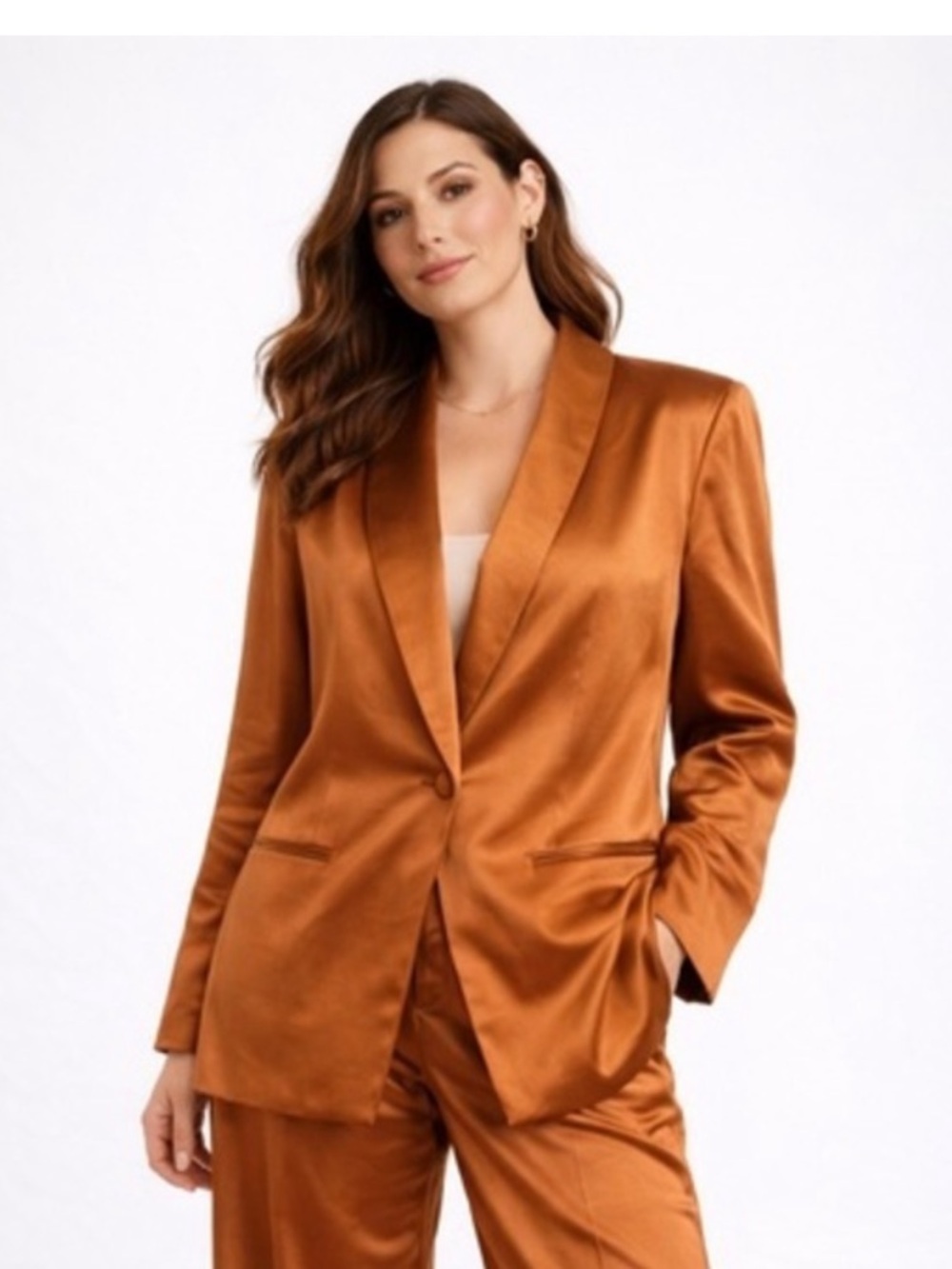 DREW Satin/Silk Blazer in Copper